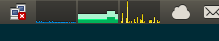 Screenshot of a GNOME desktop menubar, with a memory performance widget showing a very abrupt increase, then decrease, in memory allocated.