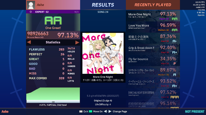More One Night score (AA 97.13%)